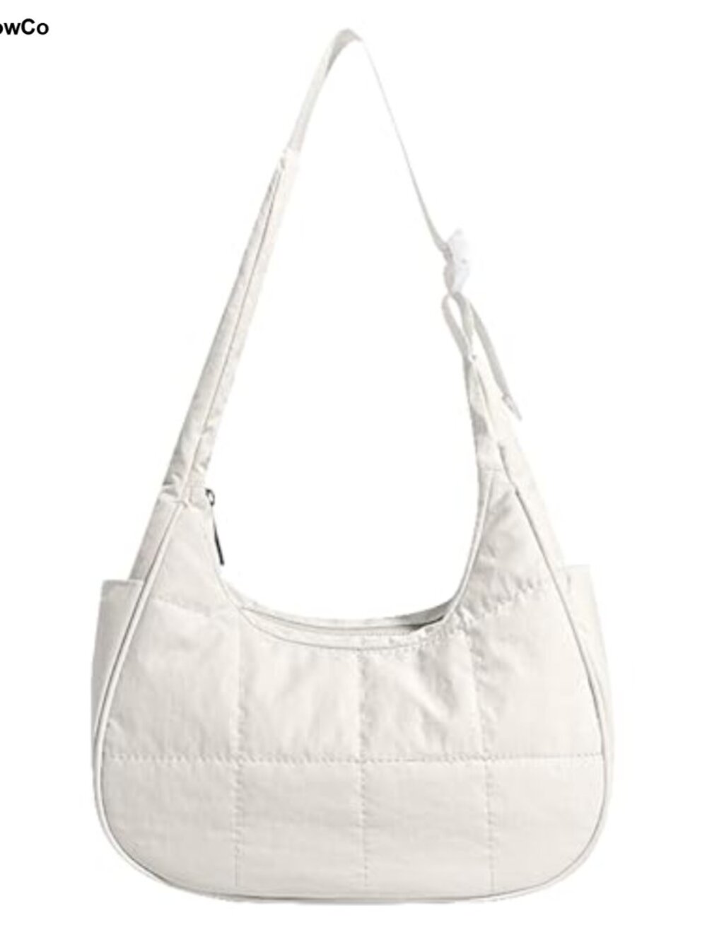 Small Crescent Shoulder Bag Women's Nylon Puffer Quilted Purse with Adjustable